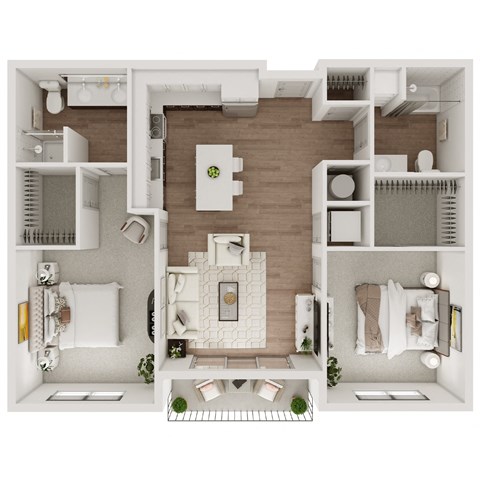 Two Bed Two Bath 997 SF Floor Plan at Echo Park in Omaha, NE